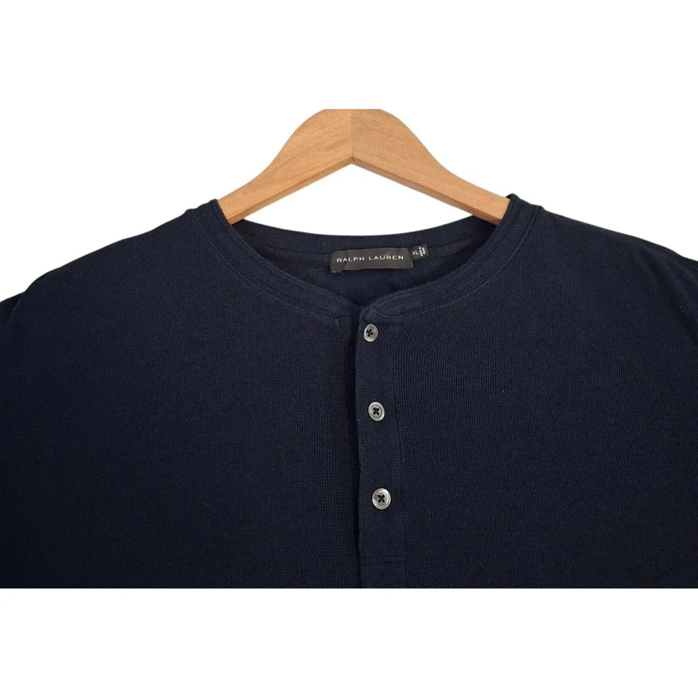 Ralph Lauren Henley Shirt Mens XL Navy Blue Long Sleeve Cotton Modal Stretch